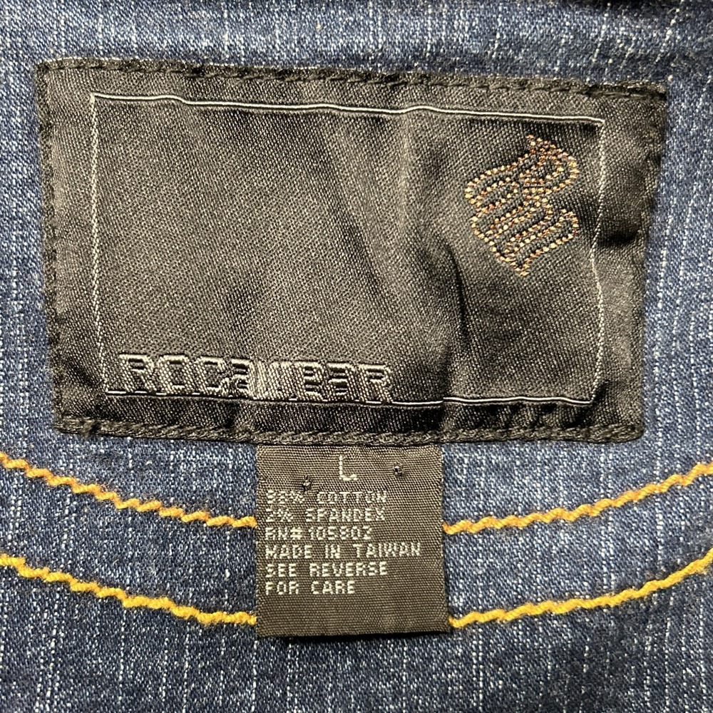 NWT ROCAWEAR Denim Blue Jean Jacket Embroidered Logo Y2K Women's Large - Picture 12 of 13
